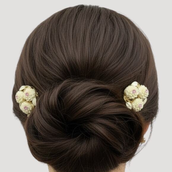 intage Floral Hair Combs White Blossom Pink Rhinestone Bridal Romantic Set - Picture 2 of 3